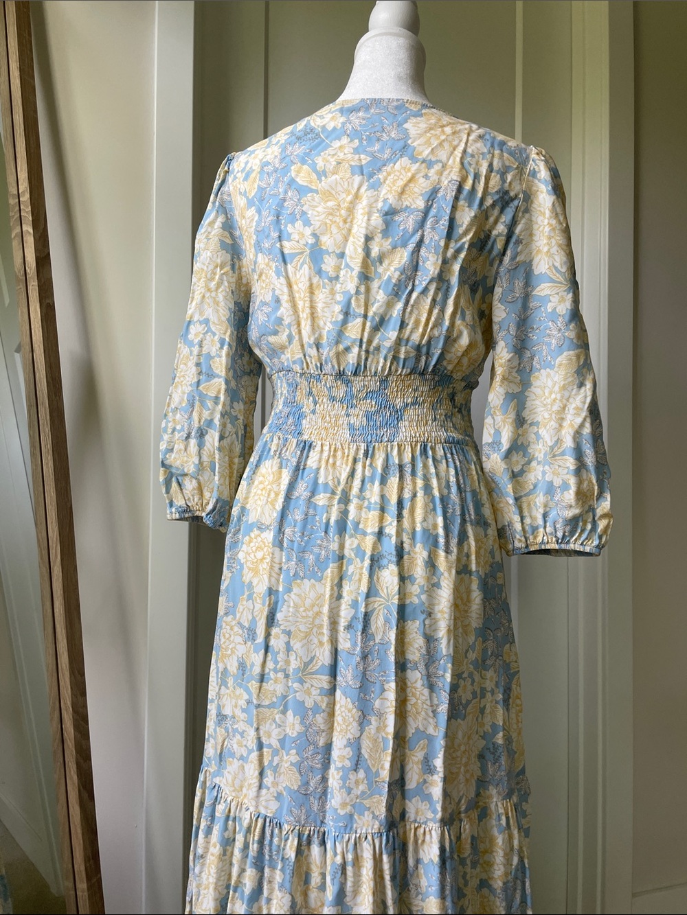 Zara Blue & Yellow Pastel Floral Button Front Midi Dress Cottagecore S - Picture 2 of 7
